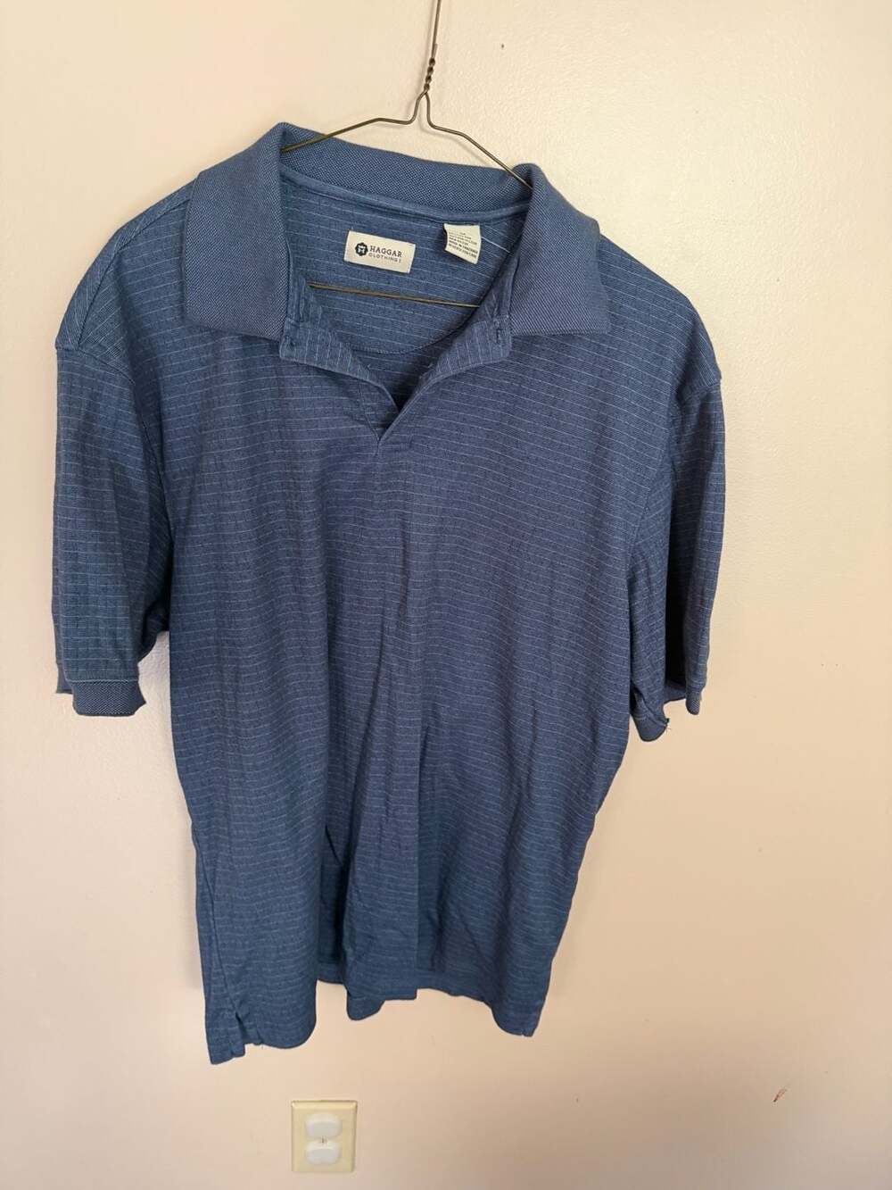 Haggar Clothing Co. Blue Textured Short Sleeve Polo Shirt Men's Size XL